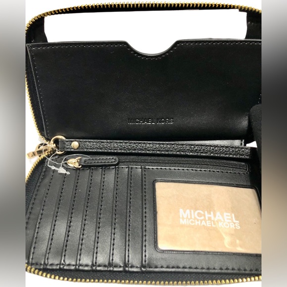 NWT - MICHAEL KORS Jet Set Black Leather Smartphone Wristlet - Picture 7 of 9